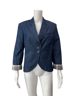 Ann Everett Blue Plaid Jean Denim Jacket size One Size